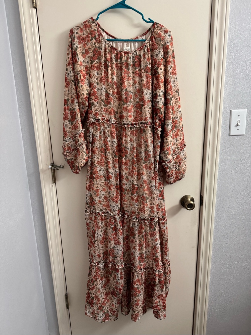 Roolee Maxi Dress in Rust and Cream